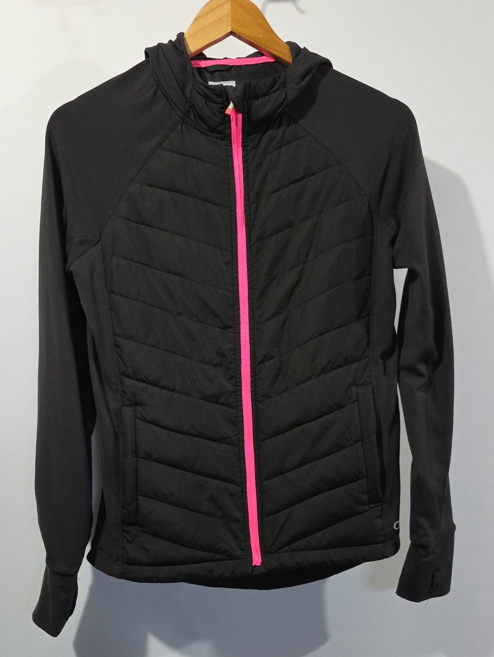 GAP Black Hooded Puffer Jacket with Pink Center Zip